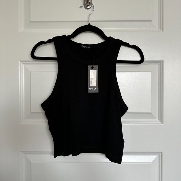NWT Nasty Gal Racer Against Time Crew Neck Cropped Tank in Black - Picture 2 of 3